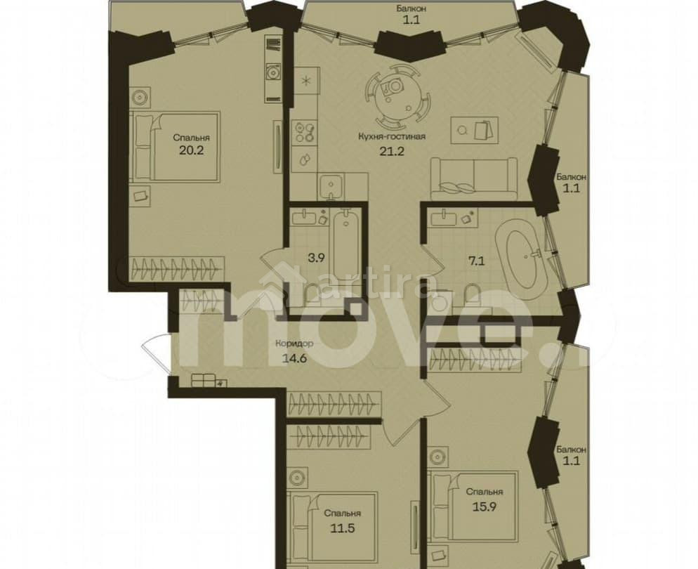 3-комн. квартира, 98.8 м2, 9/13 эт. Москва - изображение 1