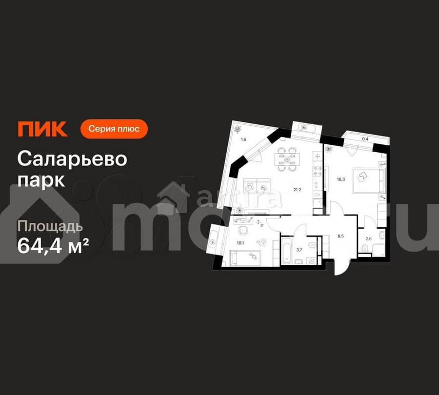 2-комн. квартира, 64.4 м2, 16/22 эт. Москва - изображение 1