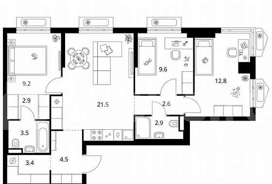 3-комн. квартира, 72.9 м2, 6/32 эт. Москва