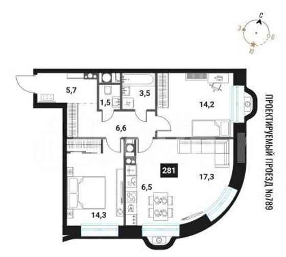 3-комн. квартира, 69.6 м2, 27/28 эт. Москва