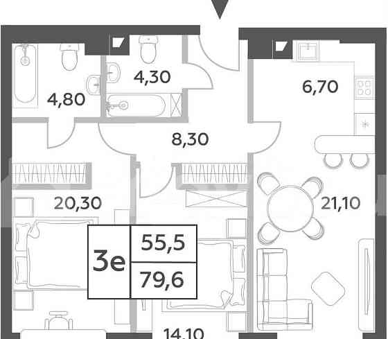 3-комн. пентхаус, 79.6 м2, 48/52 эт. Москва