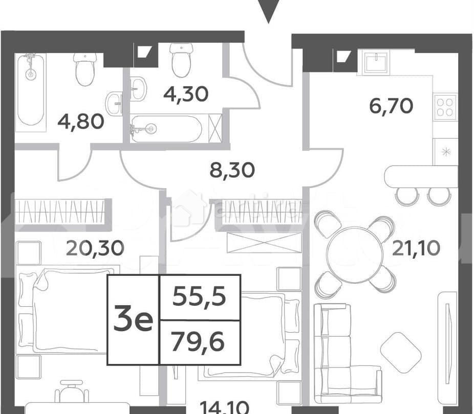 3-комн. пентхаус, 79.6 м2, 48/52 эт. Москва - изображение 1