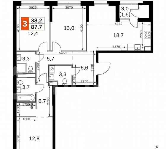 3-комн. квартира, 87.7 м2, 25/42 эт. Москва