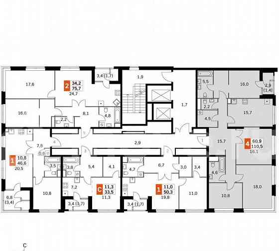 4-комн. квартира, 110.4 м2, 28/43 эт. Москва