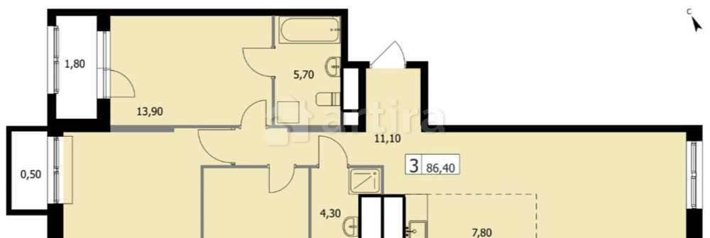 3-комн. квартира, 86.4 м2, 17/19 эт. Москва - изображение 12