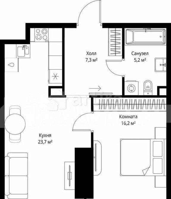 1-комн. квартира, 52.4 м2, 41/90 эт. Москва - изображение 2