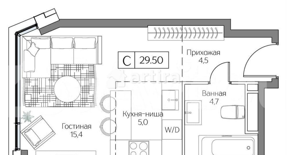 Студия, 29.5 м2, 12/27 эт. Москва - изображение 1