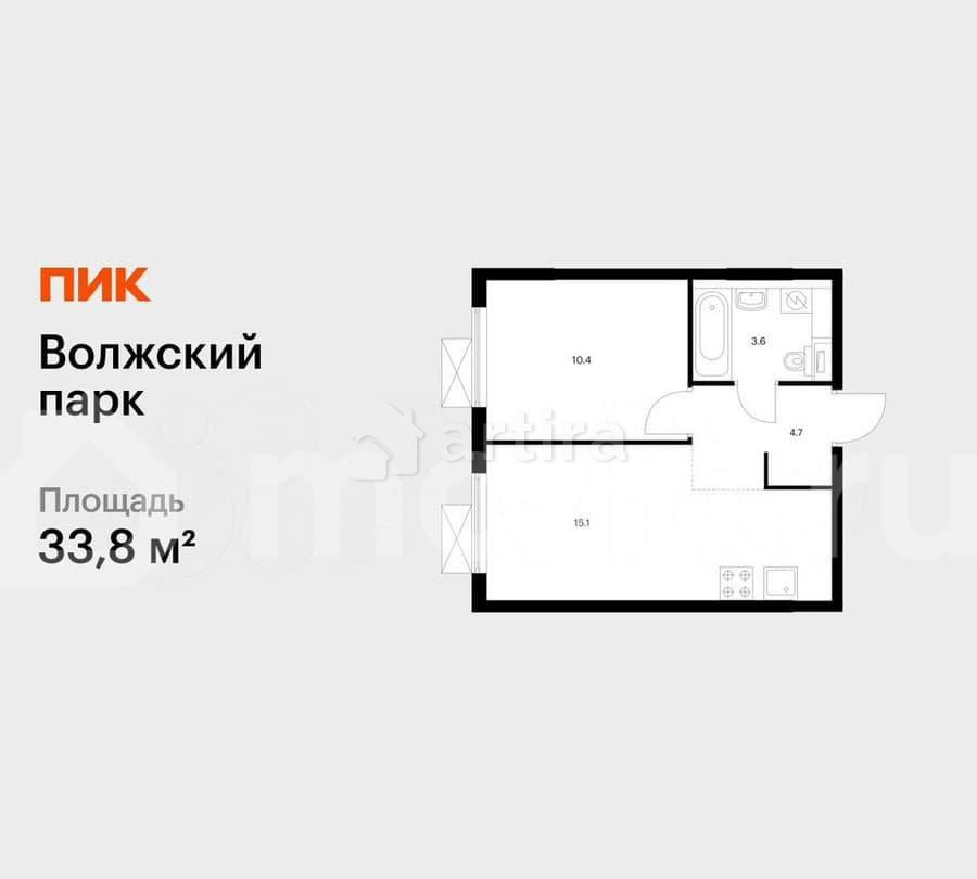 1-комн. квартира, 33.8 м2, 6/15 эт. Москва - изображение 1