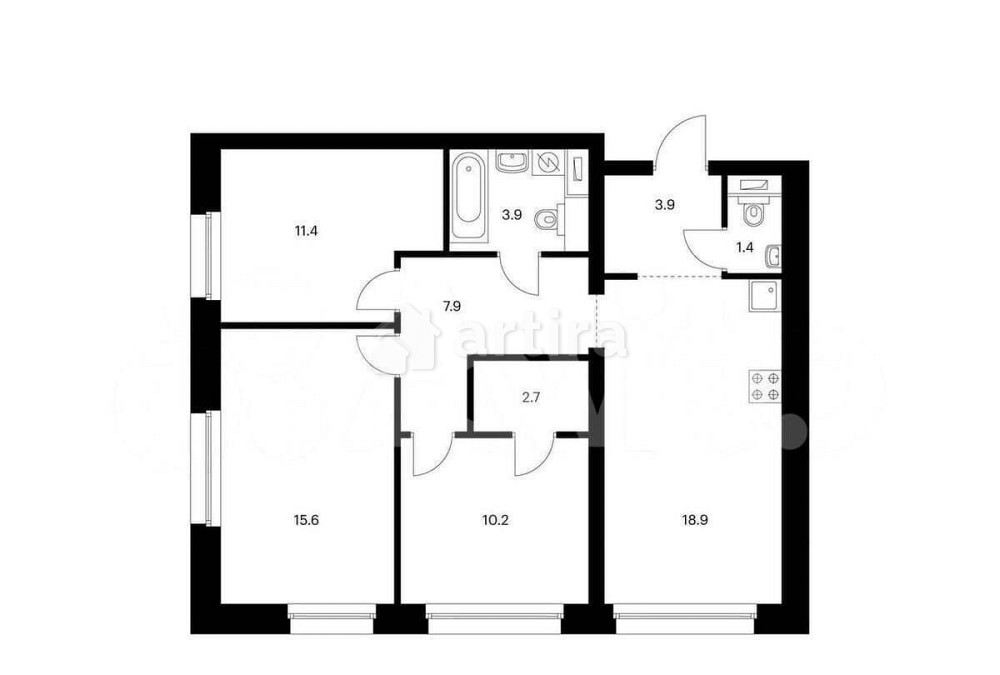 3-комн. квартира, 75.9 м2, 15/53 эт. Москва - изображение 2