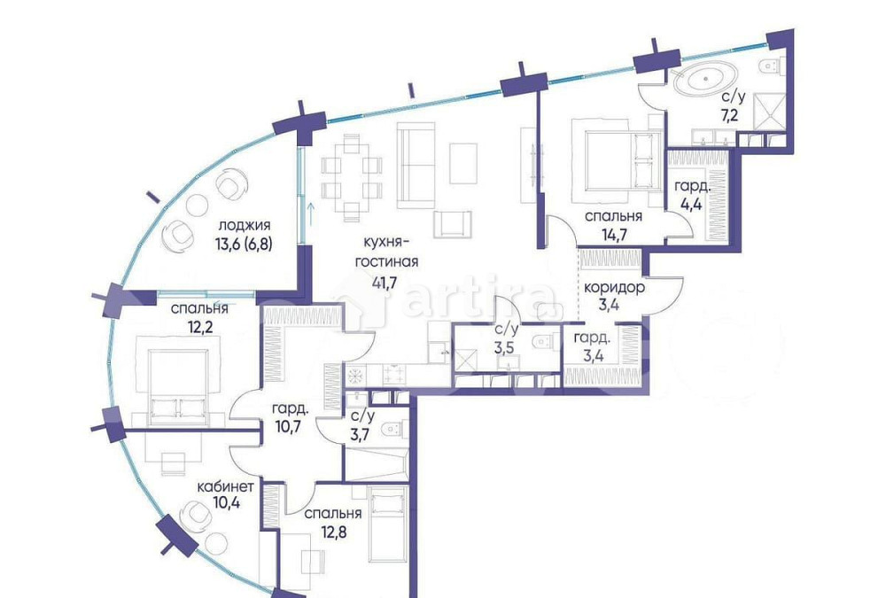 4-комн. квартира, 134.9 м2, 8/19 эт. Москва - изображение 1