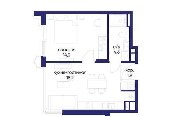 1-комн. квартира, 38.92 м2, 4/12 эт. Москва