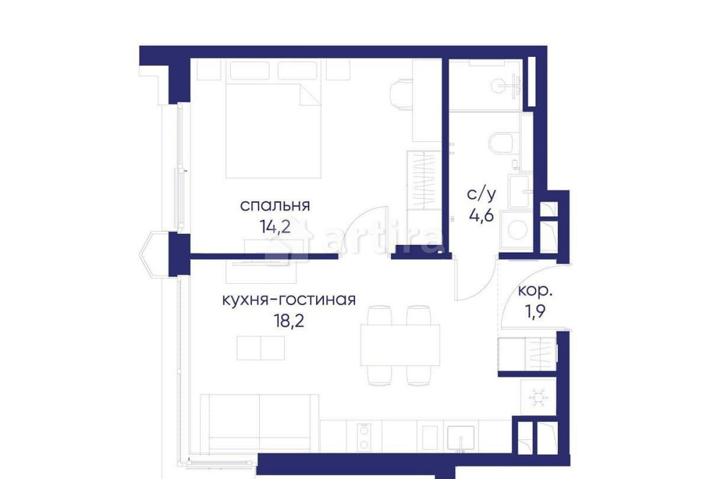 1-комн. квартира, 38.92 м2, 4/12 эт. Москва - изображение 1