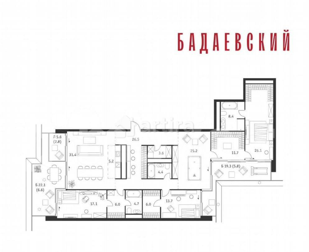 5-комн. квартира, 205.2 м2, 14/18 эт. Москва - изображение 2