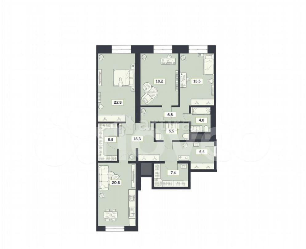 3-комн. квартира, 131.8 м2, 21/27 эт. Москва - изображение 1
