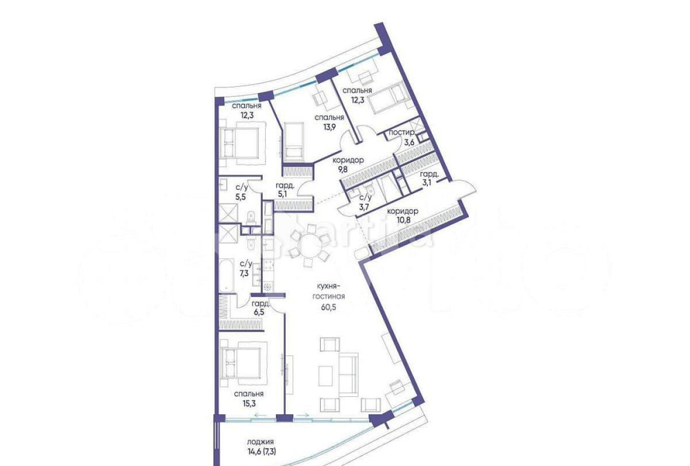 4-комн. квартира, 177 м2, 13/19 эт. Москва - изображение 1