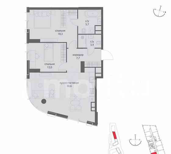 2-комн. квартира, 77.7 м2, 17/50 эт. Москва