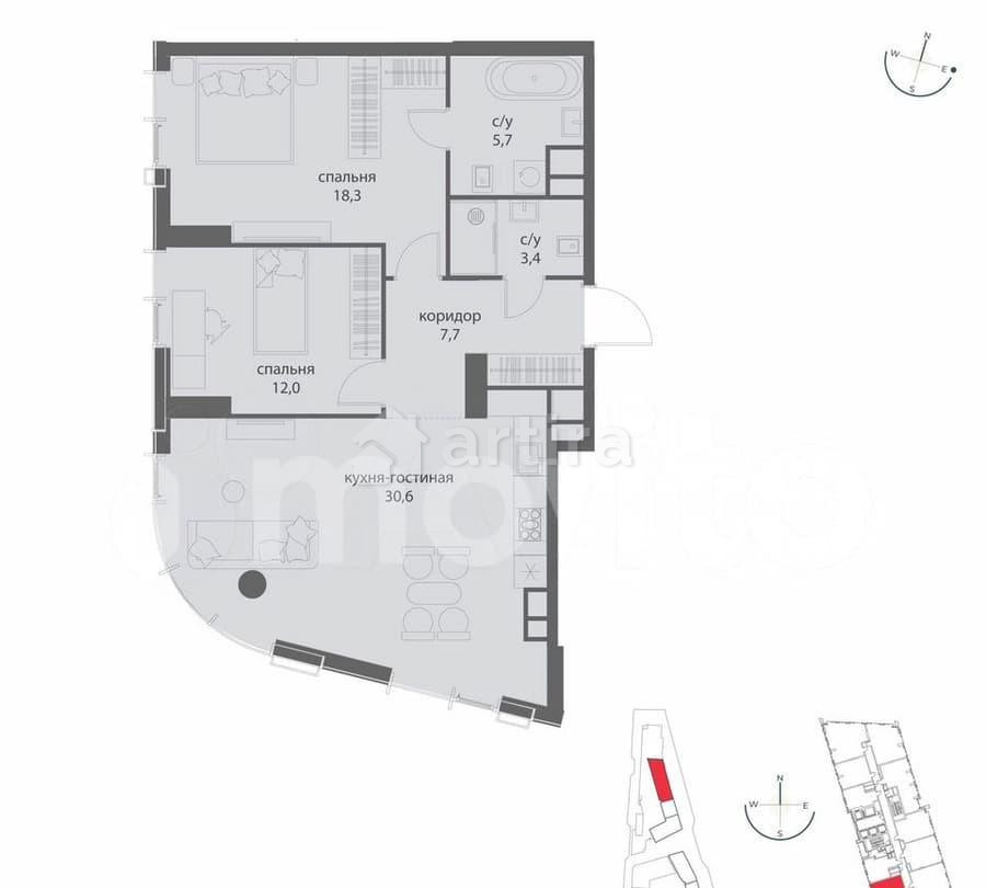 2-комн. квартира, 77.7 м2, 17/50 эт. Москва - изображение 2