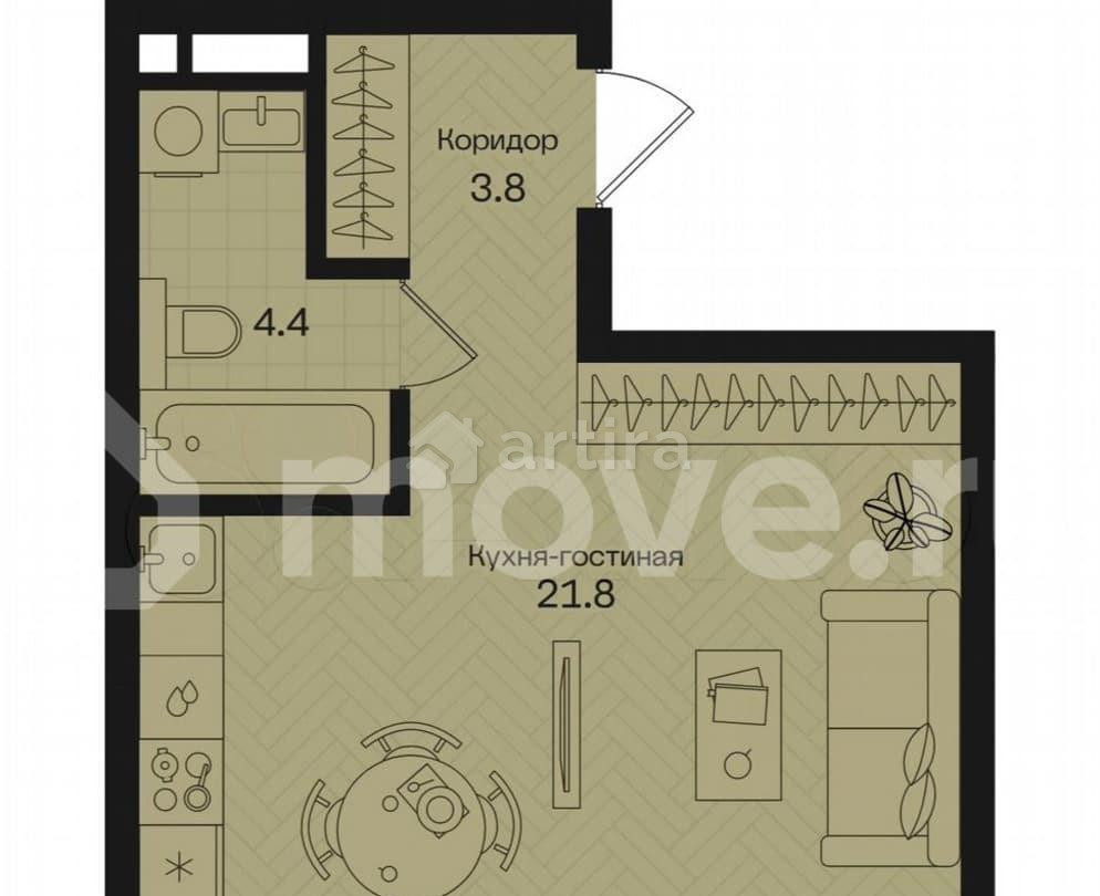 Студия, 30 м2, 3/5 эт. Москва - изображение 1
