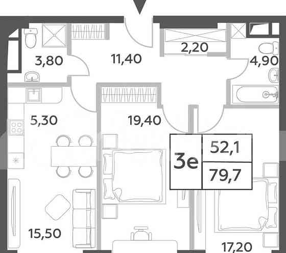 3-комн. пентхаус, 79.7 м2, 41/52 эт. Москва