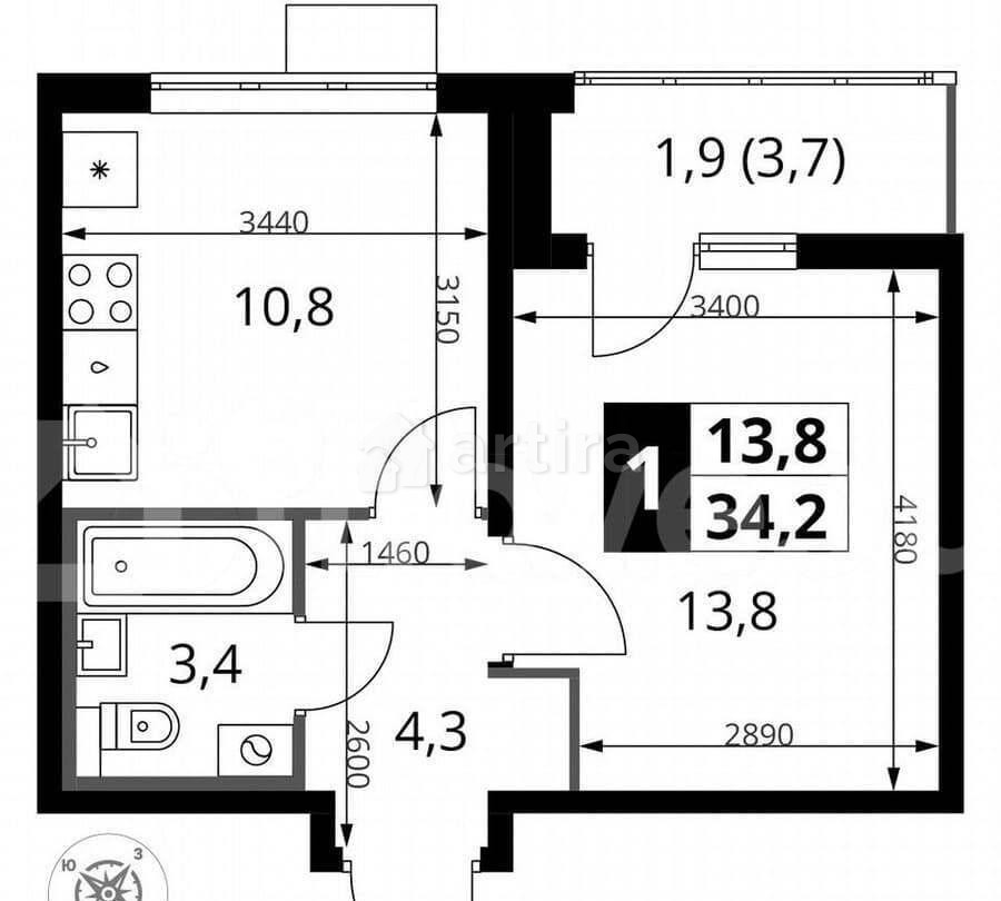 1-комн. квартира, 34.3 м2, 19/22 эт. Москва - изображение 7