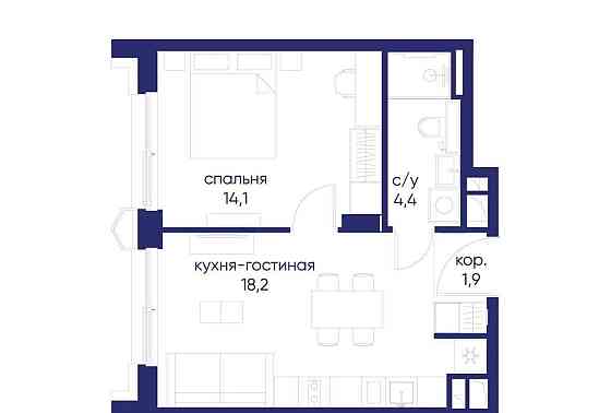 1-комн. квартира, 38.62 м2, 10/19 эт. Москва