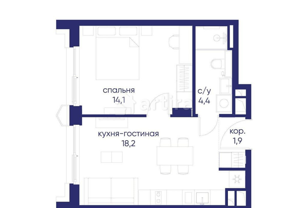 1-комн. квартира, 38.62 м2, 10/19 эт. Москва - изображение 2