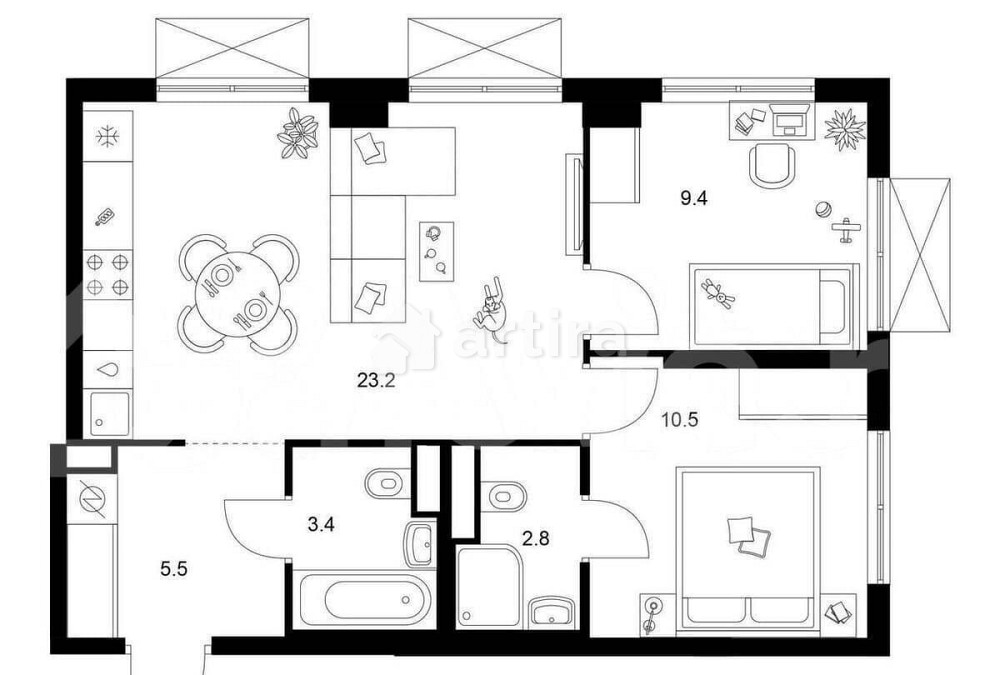 2-комн. квартира, 54.8 м2, 18/24 эт. Москва - изображение 1