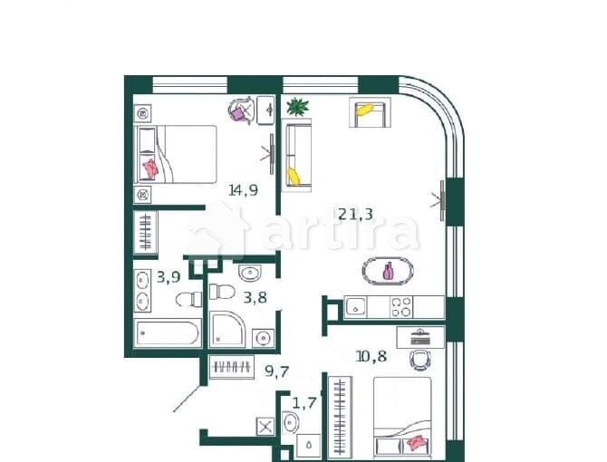 2-комн. квартира, 66.1 м2, 3/17 эт. Москва - изображение 19