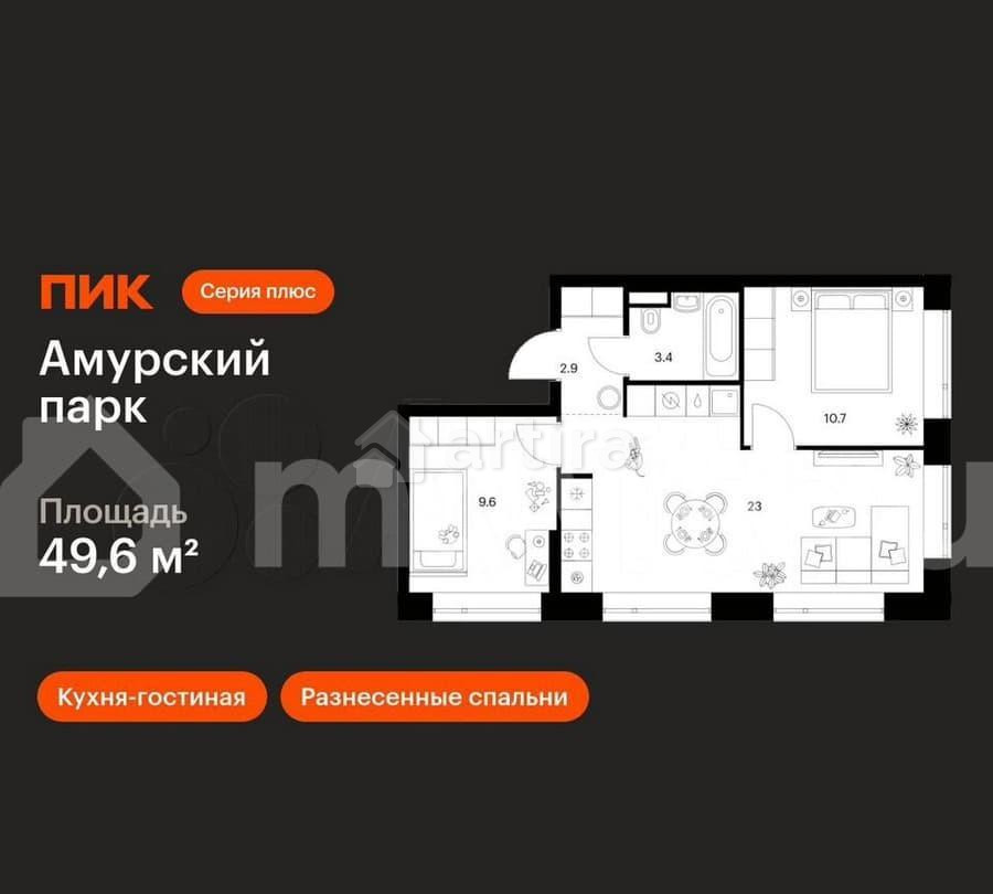 2-комн. квартира, 49.6 м2, 22/27 эт. Москва - изображение 1