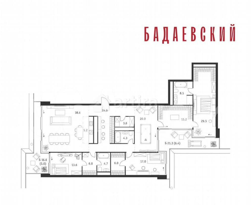 5-комн. квартира, 208.5 м2, 13/18 эт. Москва - изображение 1