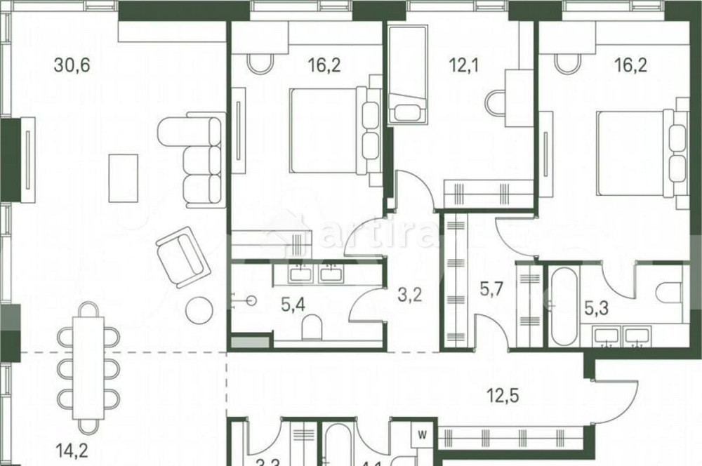 3-комн. квартира, 128.8 м2, 38/40 эт. Москва - изображение 3