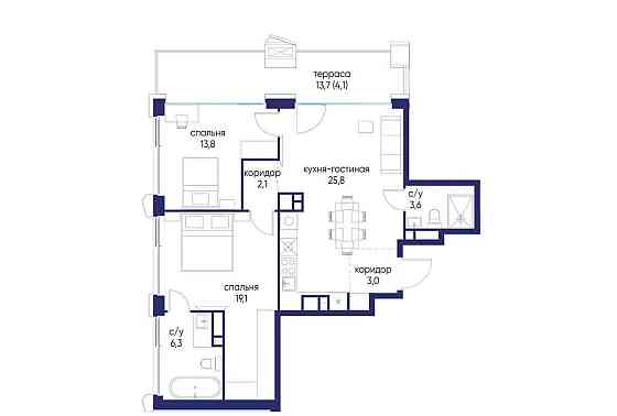 2-комн. квартира, 77.82 м2, 20/24 эт. Москва