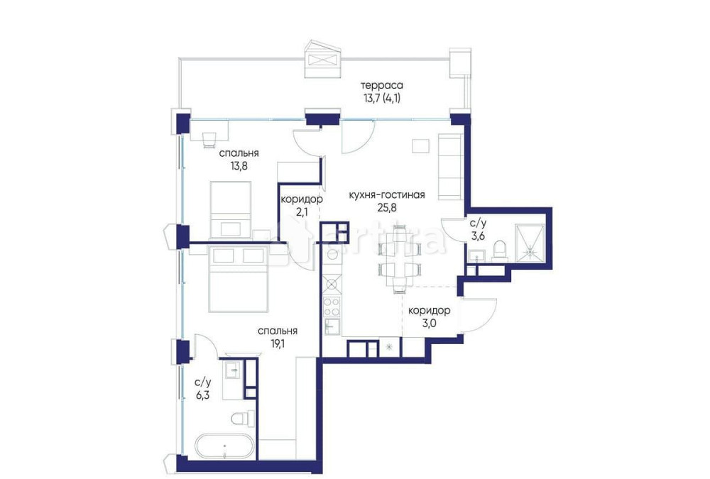 2-комн. квартира, 77.82 м2, 20/24 эт. Москва - изображение 1