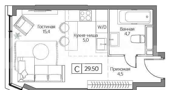 Студия, 29.5 м2, 15/27 эт. Москва
