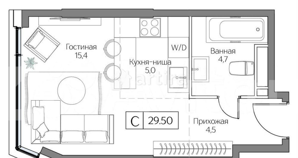 Студия, 29.5 м2, 15/27 эт. Москва - изображение 1