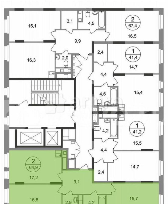 2-комн. квартира, 64.9 м2, 9/17 эт. Москва - изображение 1