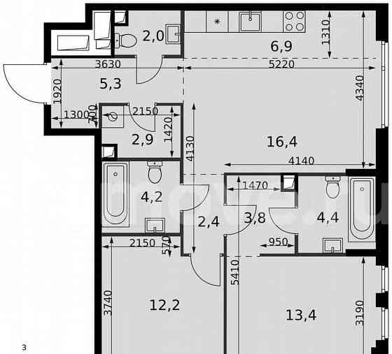 3-комн. квартира, 73.9 м2, 28/42 эт. Москва