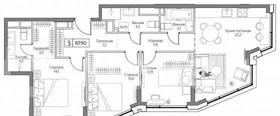 3-комн. квартира, 87.9 м2, 19/26 эт. Москва