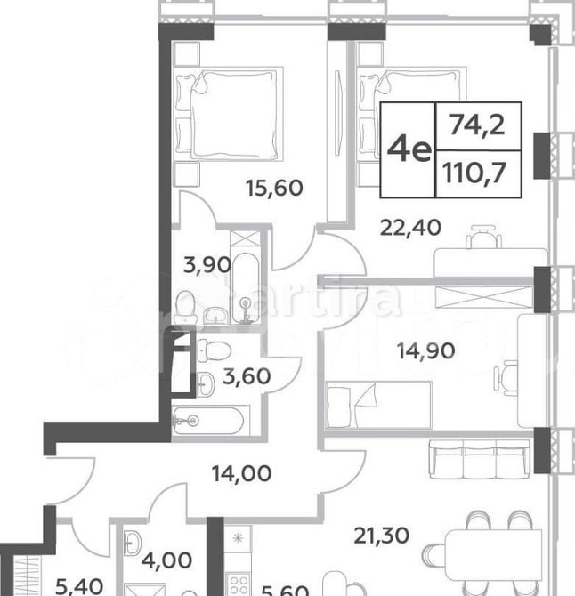 4-комн. пентхаус, 110.7 м2, 25/52 эт. Москва - изображение 1