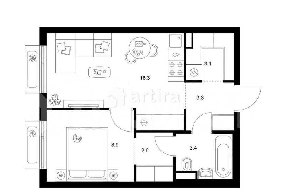 1-комн. квартира, 37.6 м2, 2/19 эт. Москва - изображение 1