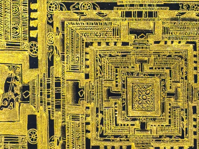 Tibetan Thangka: Golden Kalachakra Mandala (on canvas), 50×50 cm - фото 3