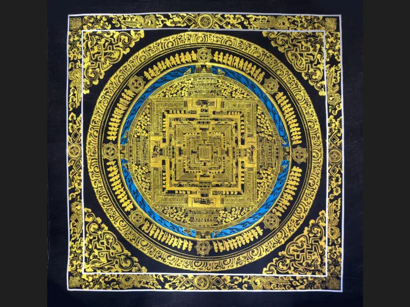 Tibetan Thangka: Golden Kalachakra Mandala (on canvas), 50×50 cm
