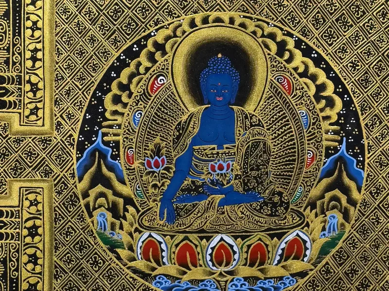 Tibetan Thangka: Golden Kalachakra Mandala (on canvas), 50×50 cm - фото 3