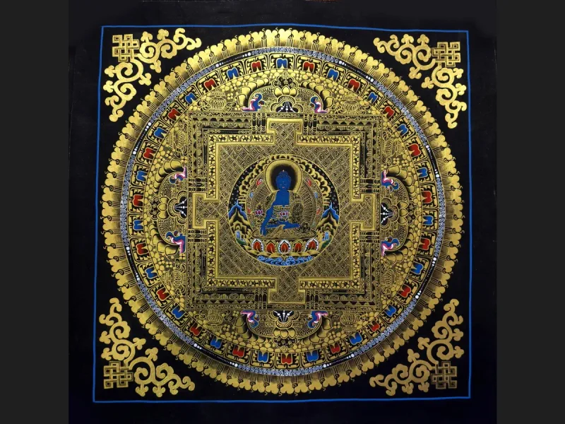Tibetan Thangka: Golden Kalachakra Mandala (on canvas), 50×50 cm