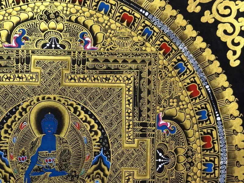 Tibetan Thangka: Golden Kalachakra Mandala (on canvas), 50×50 cm - фото 2