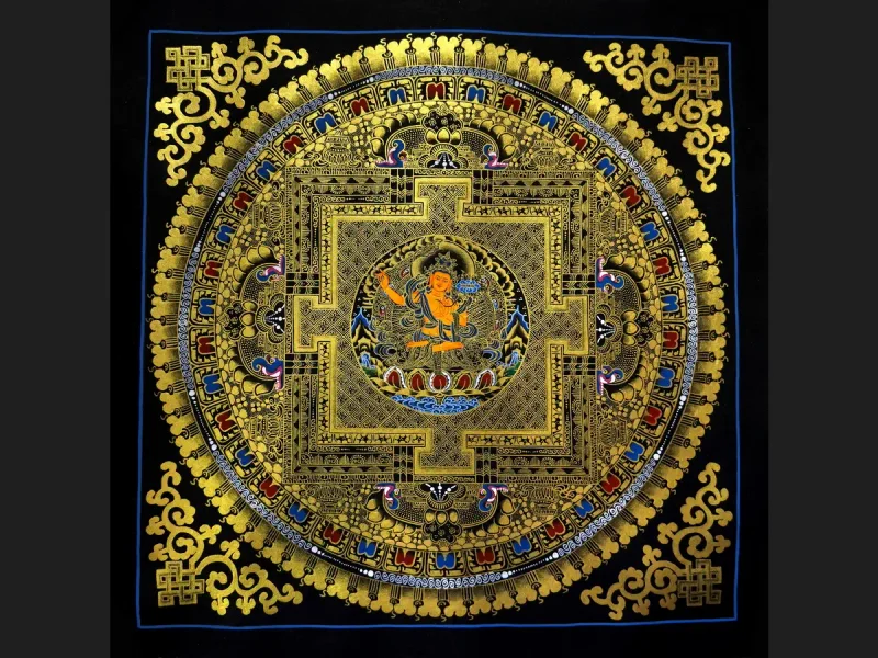 Tibetan Thangka: Golden Kalachakra Mandala (on canvas), 50×50 cm