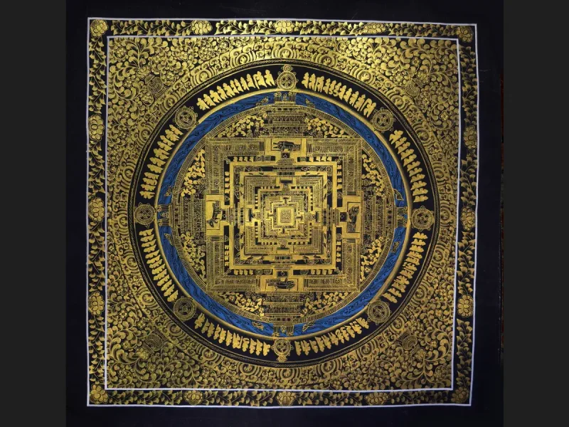 Tibetan Thangka: Golden Kalachakra Mandala (on canvas), 50×50 cm