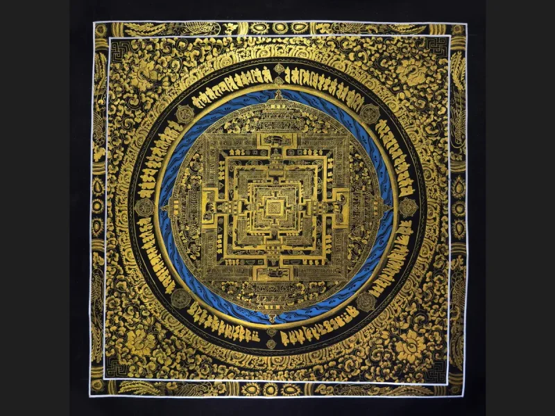 Tibetan Thangka: Golden Kalachakra Mandala (on canvas), 50×50 cm