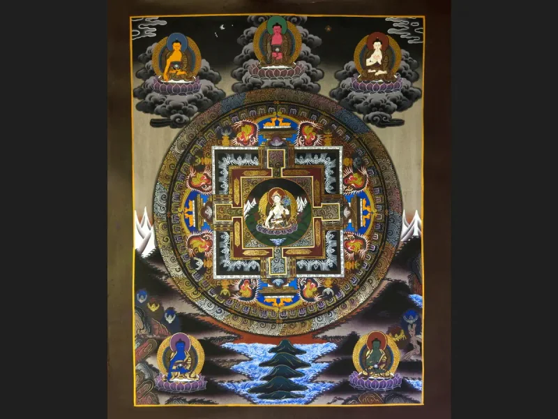 Tibetan Thangka: White Tara Mandala (on canvas), 45×60 cm