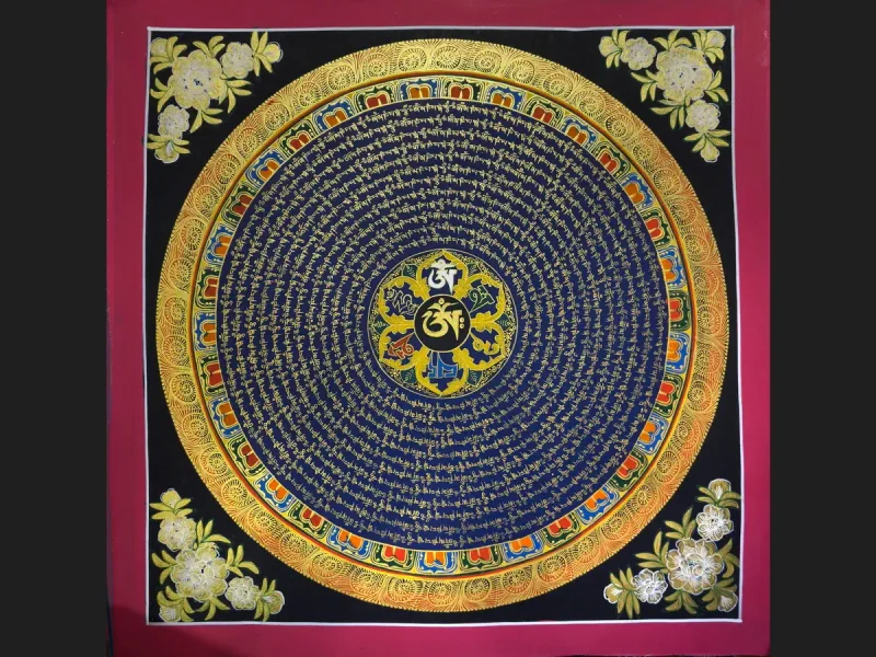 Tibetan Thangka Om Mandala (on canvas), 50×50 cm